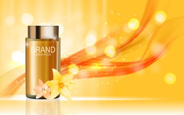 Design Cosméticos Produto com flores Golden Liy Template para A —  Vetores de Stock