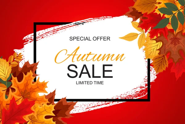 Abstrakte Vektor Illustration Herbst Verkauf Hintergrund mit fallenden Herbstblättern — Stockvektor