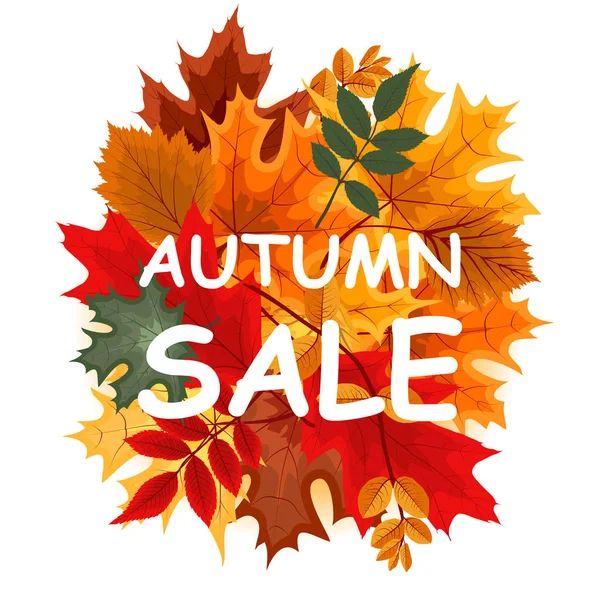 Abstract Vector Illustration Autumn Sale Background with Falling Autumn Leaves — Stock Vector