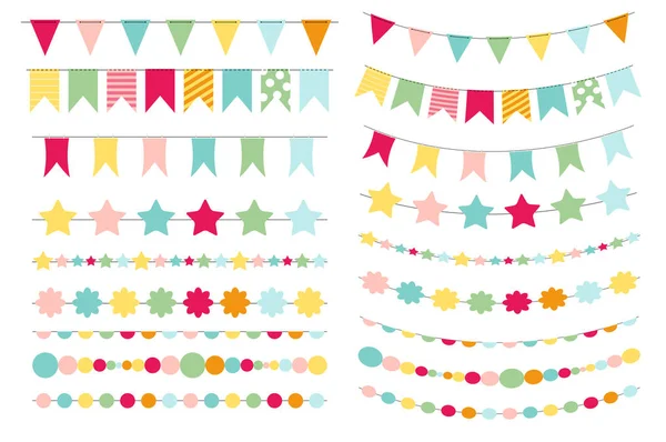 Partij vlaggen, Gorzen, penselen voor het maken van de uitnodiging voor een feest — Stockvector