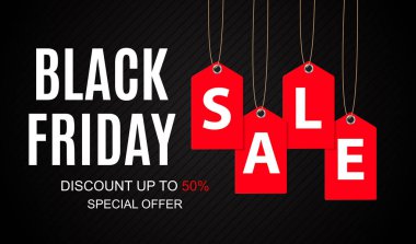 Siyah Cuma satış yazıt afiş tasarım şablonu. Vektör çizim