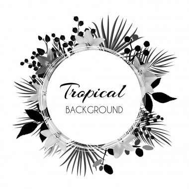 Doğal tropikal çerçeve arka plan Palm ve diğer yaprakları ve Lily çiçekler. Vektör çizim