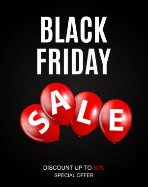 Siyah Cuma satış yazıt afiş tasarım şablonu. Vektör çizim