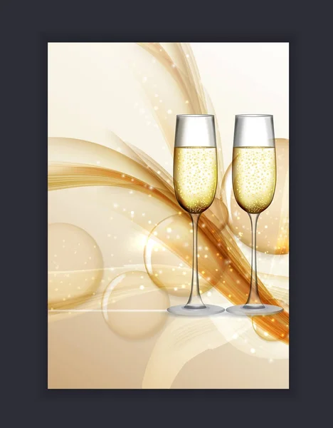 Dos copas de champán sobre fondo brillante. Ilustración vectorial — Vector de stock