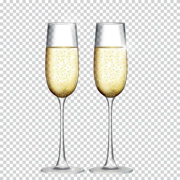 Deux verres de champagne isolés sur fond transparent. Illustration vectorielle — Image vectorielle