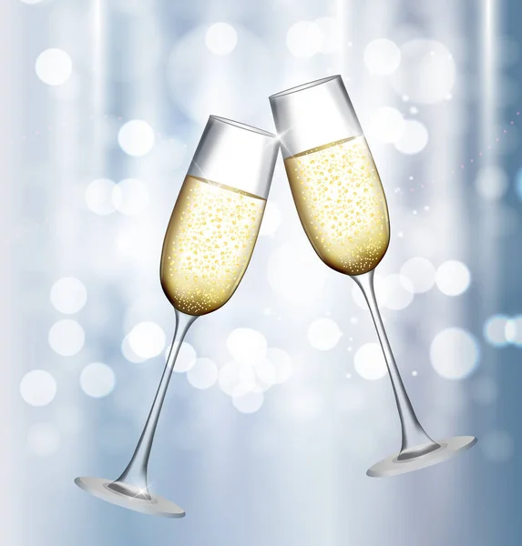 Deux verres de champagne sur fond brillant. Illustration vectorielle — Image vectorielle