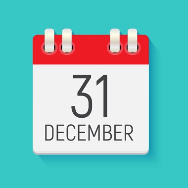 31 Aralık Takvim günlük simgesi. Vektör çizim amblemi. Öğesi tasarım dekorasyon Office belgeleri ve uygulamaları için. Logo gün, Tarih, ay ve tatil
