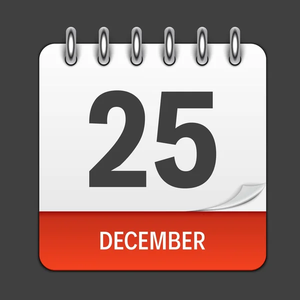12 月 25 日毎日カレンダーのアイコン。ベクトル図の紋章。装飾 Office ドキュメントとアプリケーションの設計の要素。曜日、日付、月および休日のロゴ。クリスマスの時期 — ストックベクタ