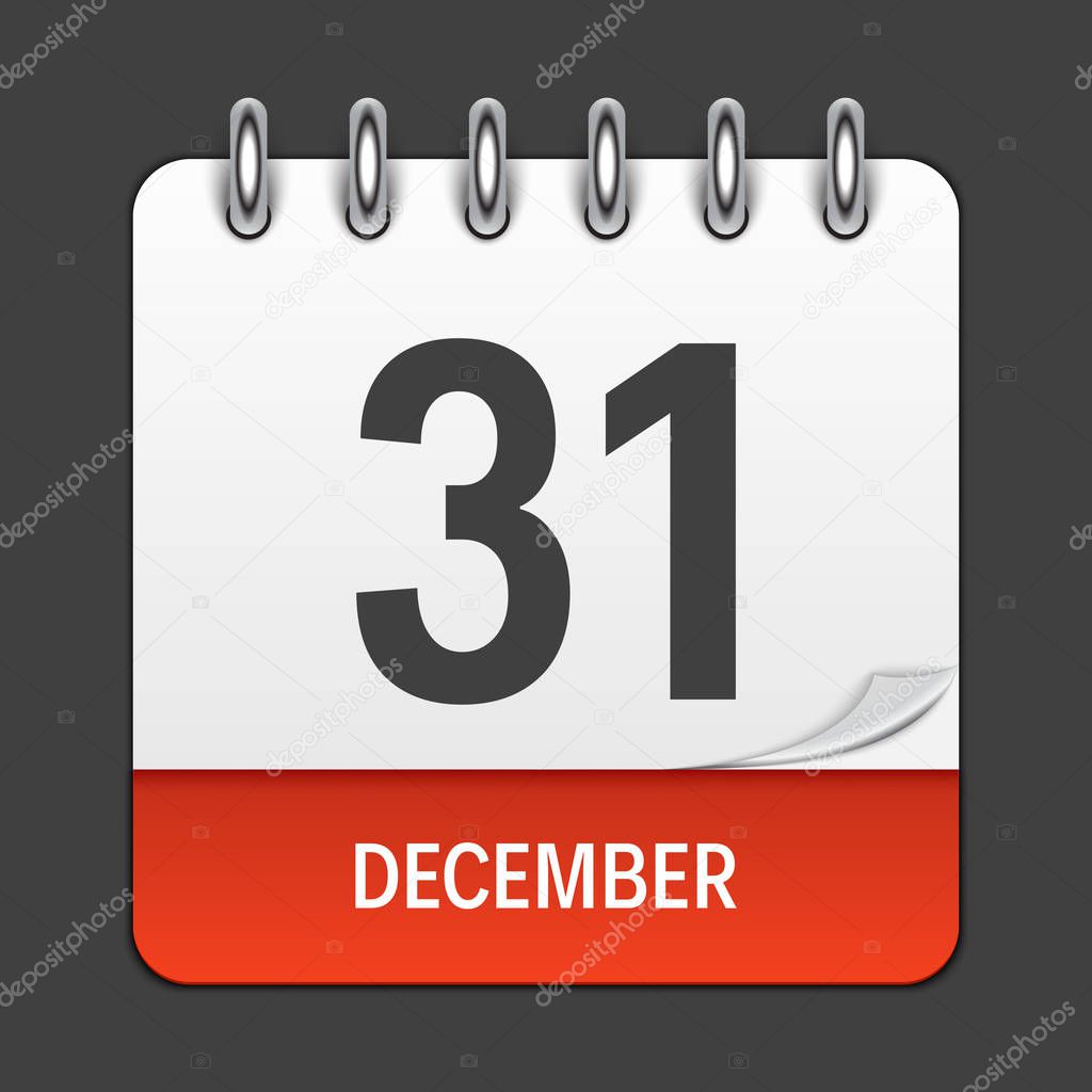 December 31 Calendar Daily Icon. Vector Illustration Emblem. Element of Design for Decoration Office Documents and Applications. Logo of Day, Date, Month and Holiday. EPS10