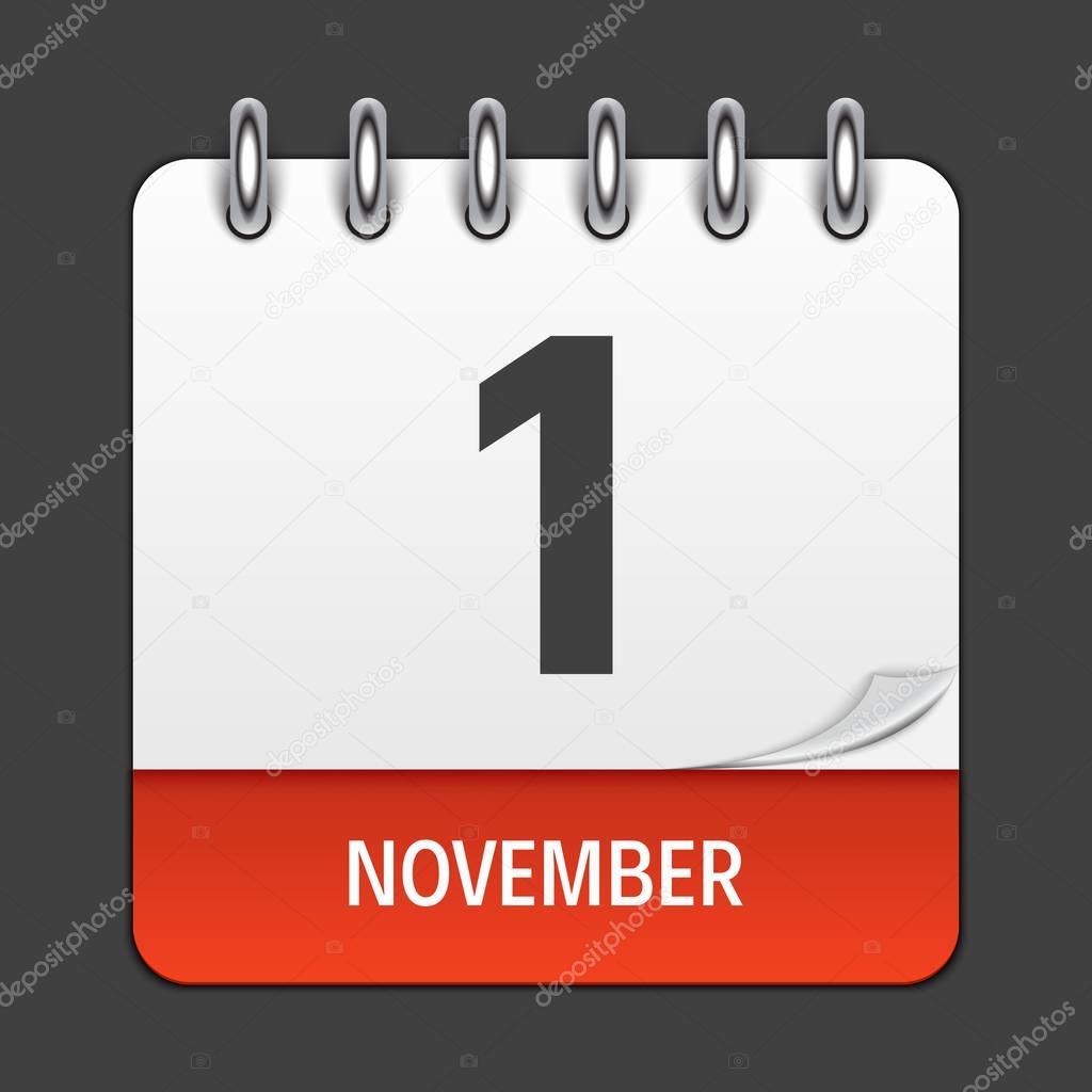 November 1  Calendar Daily Icon. Vector Illustration Emblem. Element of Design for Decoration Office Documents and Applications. Logo of Day, Date, Month and Holiday