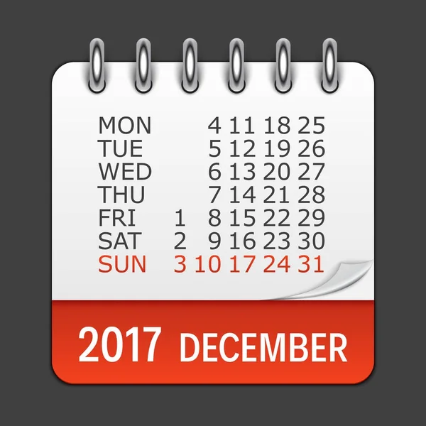 Dicembre 2017 Calendario Daily Icon. Emblema dell'illustrazione vettoriale. E. — Vettoriale Stock