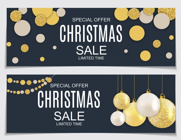 Abstrak Vector Illustration Christmas Sale, Special Offer Background dengan Gift Box dan Golden Ball. Pembaca Kartu Diskon Panas Musim Dingin - Stok Vektor