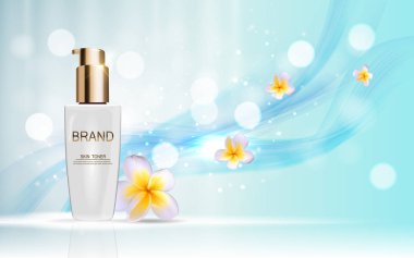 Dış görünümü Toner şişesi tüp şablonu reklamlar veya dergi arka plan için. 3D gerçekçi vektör Iillustration