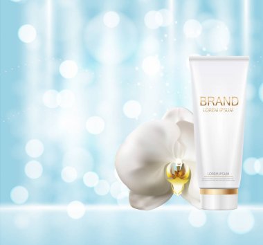Tasarım kozmetik ürün şablonu reklamlar veya dergi arka plan için. 3D gerçekçi vektör Iillustration