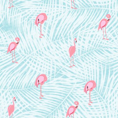 Renkli Pembe Flamingo Dikişsiz desen arka plan. Vektör çizim
