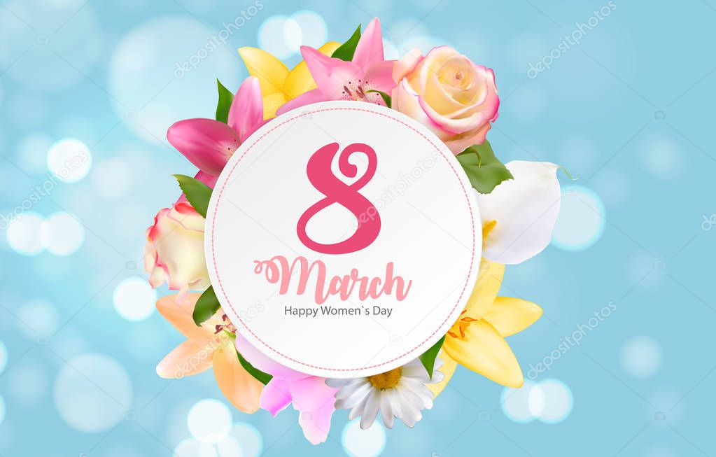 Poster International Happy Womens Day 8 March Floral Greeting c