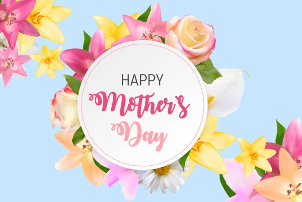 Happy Mother 's Day Cute Background with Flowers. Vector Illustra - Stok Vektor