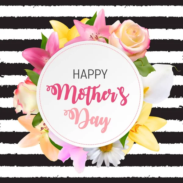 Happy Mother 's Day Cute Background with Flowers. Vector Illustra - Stok Vektor