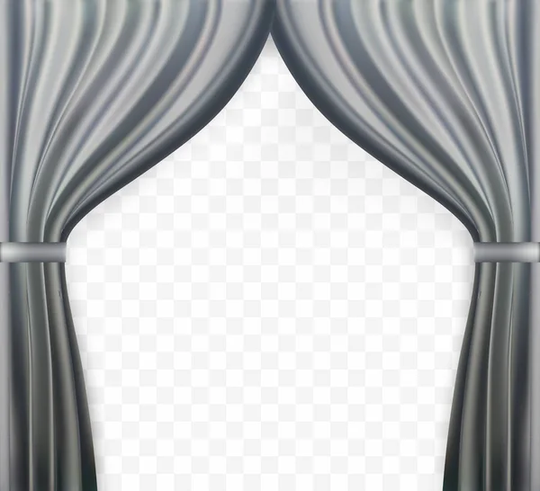 Imagem naturalista de cortina, cortinas abertas Cor cinza no fundo transparente. Ilustração vetorial . — Vetor de Stock
