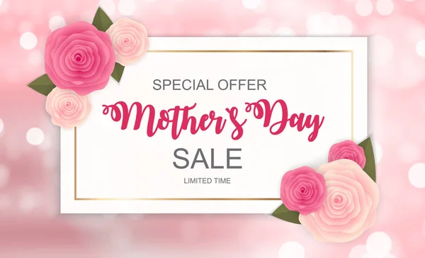 Happy Mother s Day schattig verkoop achtergrond met bloemen. Vectorillustratie — Stockvector