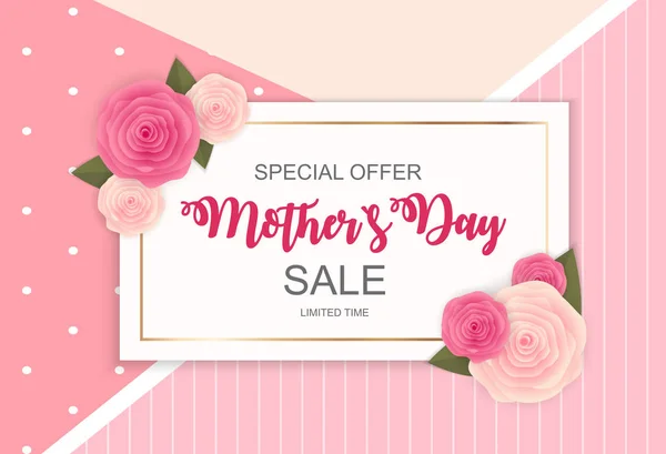 Happy Mother s Day Cute Sale Background with Flowers. Vector Illustration — Stock Vector