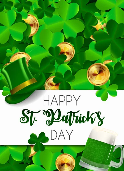 Happy Saint Patricks Day achtergrond met klaver bladeren. Vectorillustratie — Stockvector