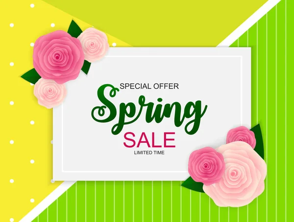 Spring Sale Cute Background with Flowers. Vector Illustration — Stock Vector