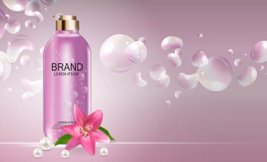 Tasarım kozmetik ürün şablonu reklamlar veya dergi arka plan için. 3D gerçekçi vektör Iillustration