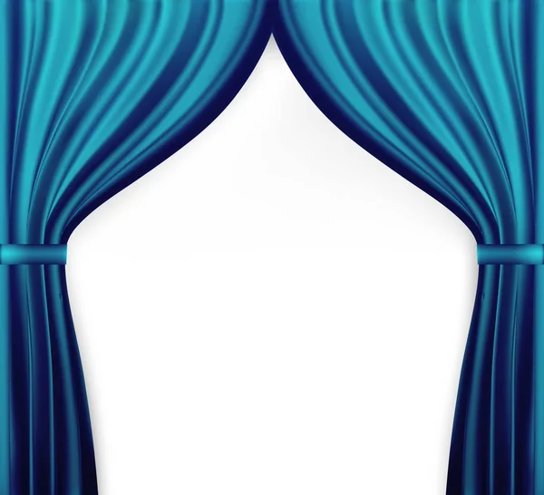 Naturalistic image of Curtain, open curtains Blue color. Vector Illustration. — Stock Vector