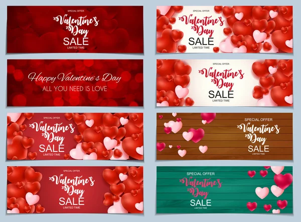 Valentines Day verkoop, Discont kaartenset collectie. Vectorillustratie — Stockvector