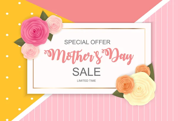 Happy Mother s Day schattig verkoop achtergrond met bloemen. Vectorillustratie — Stockvector
