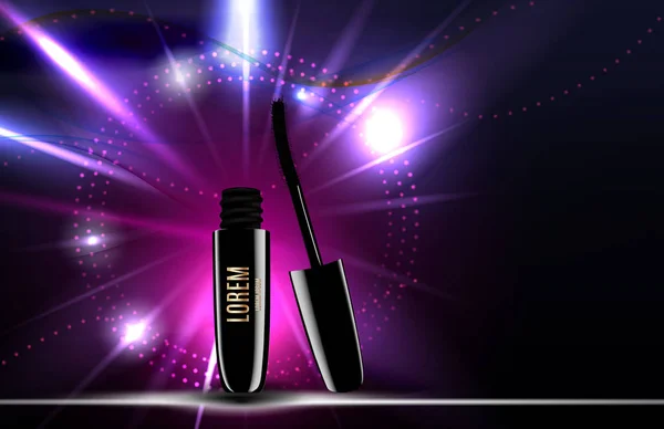 Modèle de produit cosmétique de maquillage de conception de mode pour les annonces ou le fond de magazine. Mascara Série produit Rapportv 3D réaliste vecteur illustration — Image vectorielle