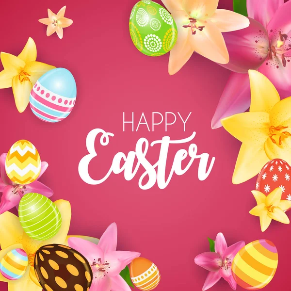 Happy Easter Cute Background with Eggs. Vector Illustration — Stock Vector