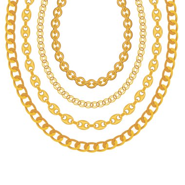 Beyaz zemin üzerine altın zincir takı. Vektör çizim