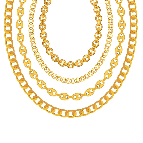 Joyería de cadena dorada sobre fondo blanco. Ilustración vectorial — Vector de stock
