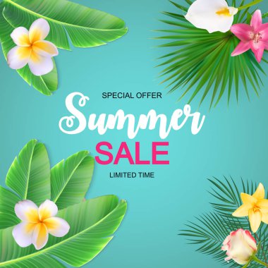 Yaz satış sevimli arka plan çiçekler ile. Vektör çizim