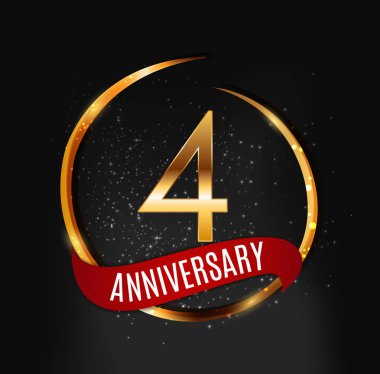 Şablon altın Logo 4 yıl yıldönümü kırmızı kurdele vektör çizim ile