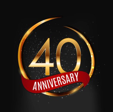 Şablon altın Logo 40 yıl yıldönümü kırmızı kurdele vektör çizim ile