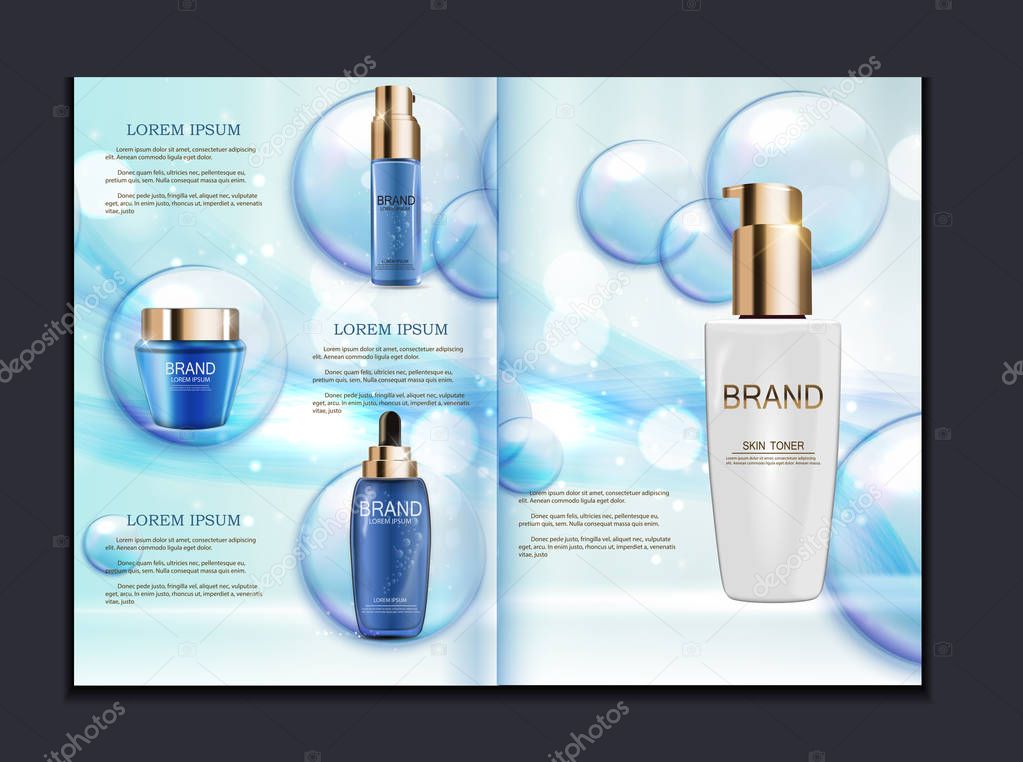 Design Cosmetics Product  Brochure Template for Ads or Magazine Background. 3D Realistic Vector Iillustration