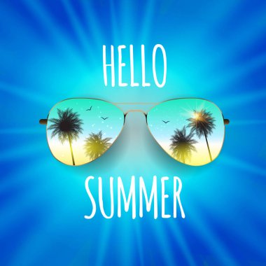 Merhaba yaz arka plan cam ve Palm ile. Vektör çizim