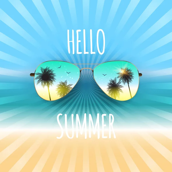 Hallo Sommer Hintergrund mit Glas und Palme. Vektorillustration — Stockvektor