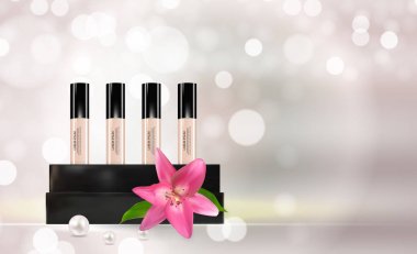 Tasarım kozmetik ürün şablonu reklamlar veya dergi arka plan için. 3D gerçekçi vektör Iillustration