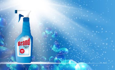 Pencere temiz şişe şablonu için reklamları veya dergi arka plan. 3D gerçekçi vektör Iillustration