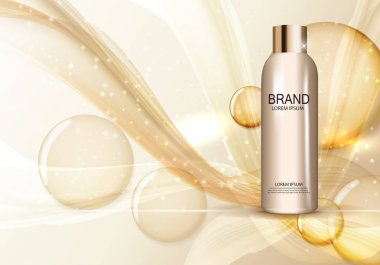 Duş jeli şişe şablon reklamları veya dergi arka plan için. 3D gerçekçi vektör Iillustration