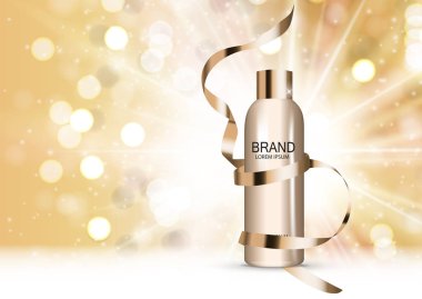 Duş jeli şişe şablon reklamları veya dergi arka plan için. 3D gerçekçi vektör Iillustration