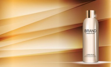 Duş jeli şişe şablon reklamları veya dergi arka plan için. 3D gerçekçi vektör Iillustration