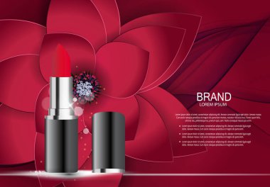 Tasarım kozmetik ürün ruj şablonu reklamlar veya dergi arka plan için. 3D gerçekçi vektör Iillustration