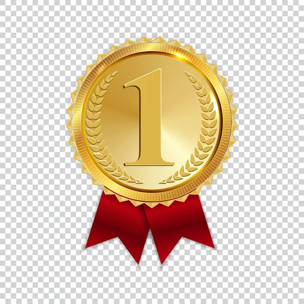 透明な背景で隔離赤いリボン l アイコン記号第 1 位でチャンピオンの芸術黄金メダル。ベクトル図 — ストックベクタ