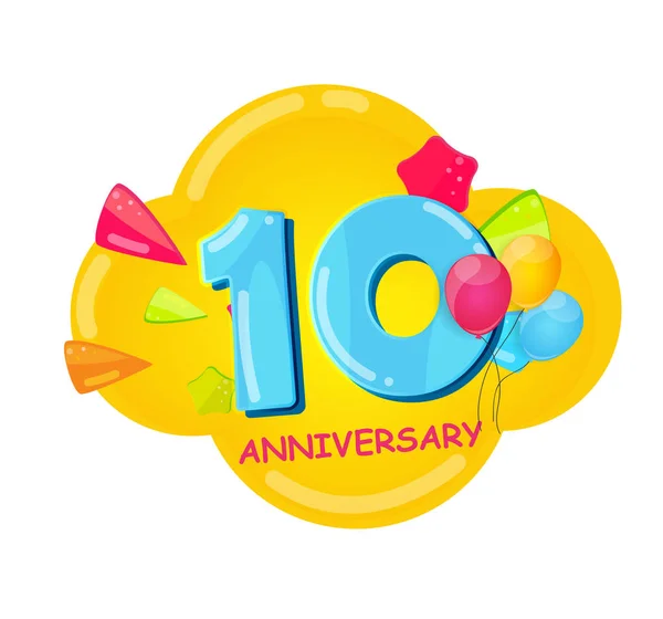 Cute Cartoon sjabloon 10 jaar verjaardag vectorillustratie — Stockvector