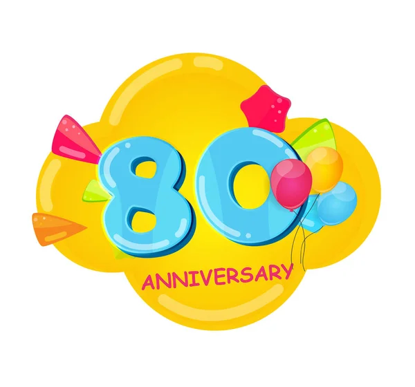 Cute Cartoon sjabloon 80 jaar verjaardag vectorillustratie — Stockvector